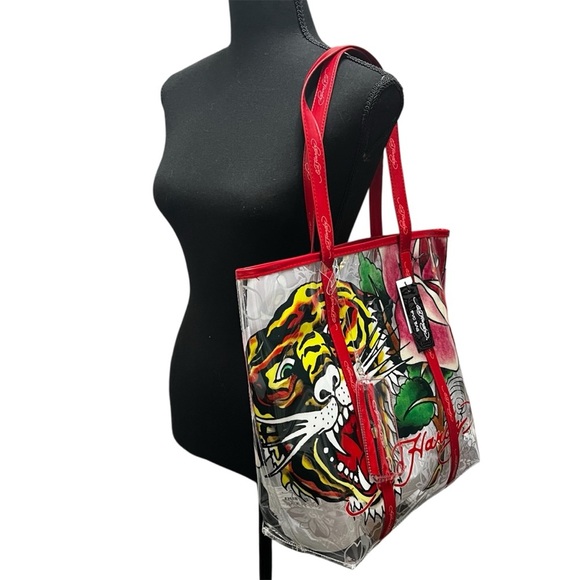 NWT Ed Hardy Tiger Rose Graphic Clear PVC Tote Bag Y2K 90s Edgy Streetwear - Picture 4 of 8